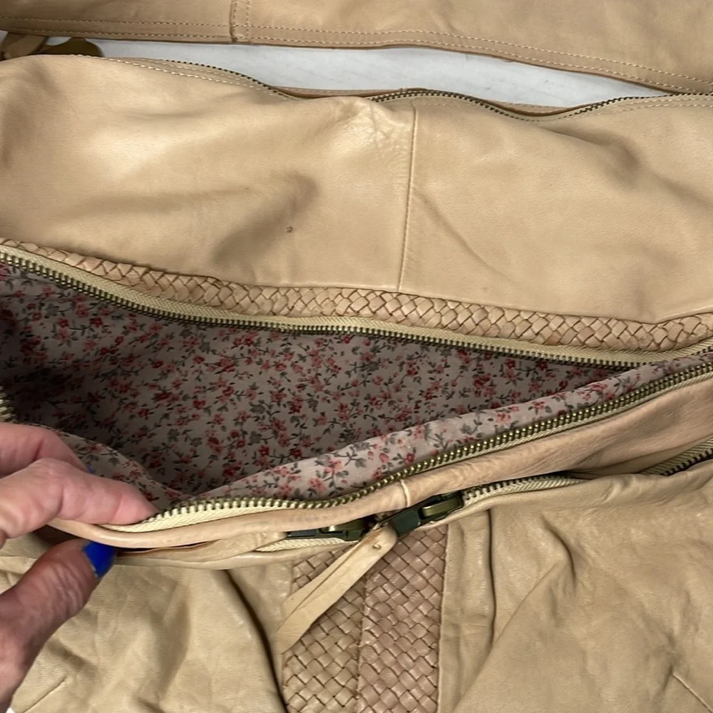Jesslyn Blake Anthropologie X-large soft calf leather woven trim shoulder bag